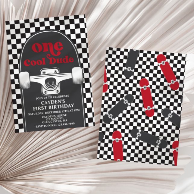 Skateboard One Cool Dude 1st Birthday Invitation (Creator Uploaded)
