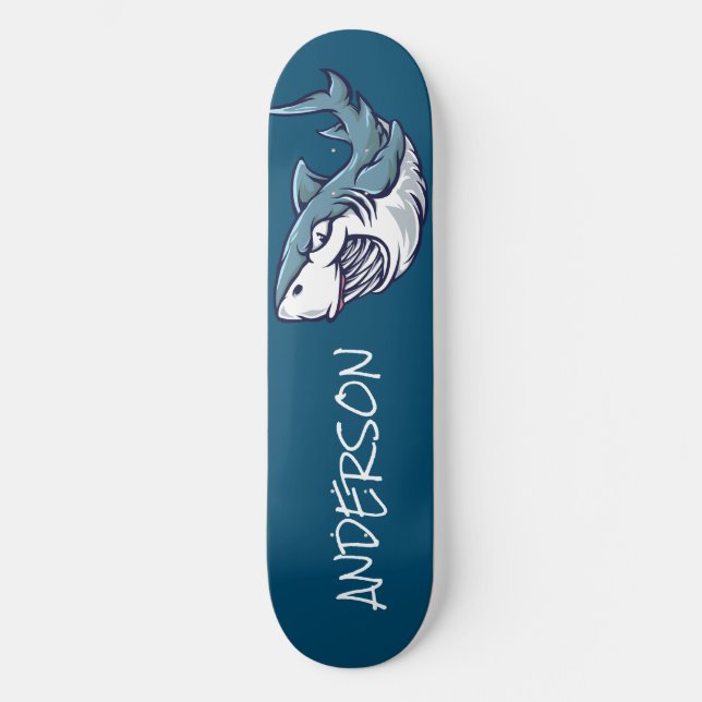 skateboard Personalised Blue Shark (Front)