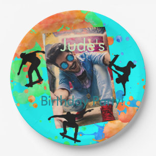 Skateboard Photo Birthday, Party Paper Plates