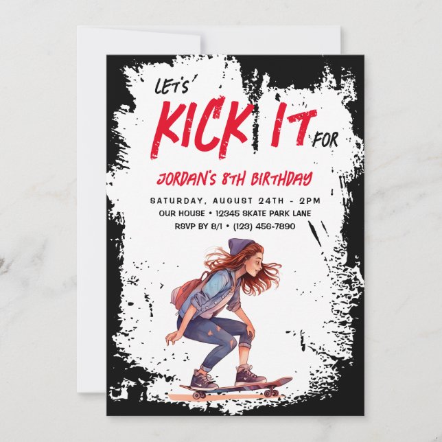Skateboard Photo Grunge Skate Girls Birthday Party Invitation (Front)