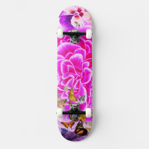 SKATEBOARD PINK FLOWER AND BUTTERFLIES