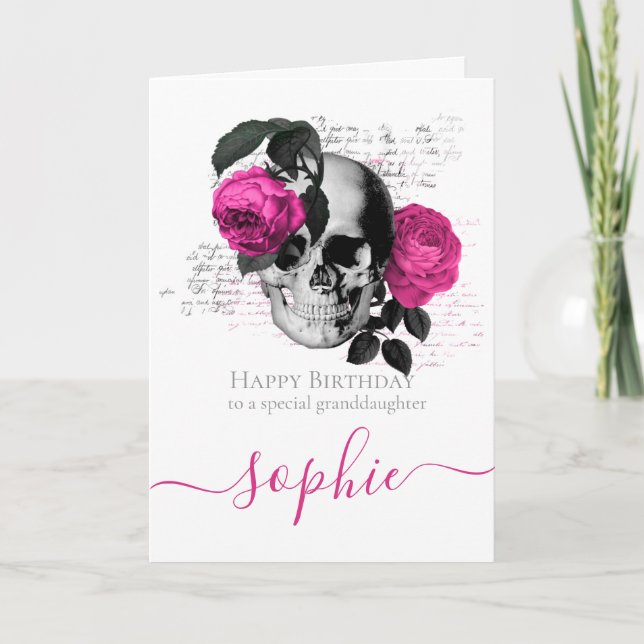 Skateboard Pink Skull birthday card (Front)