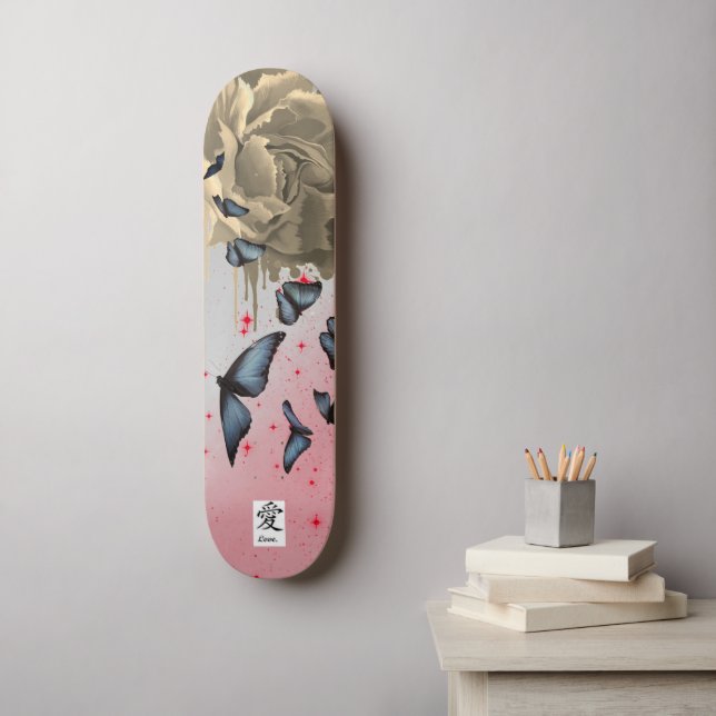 SKATEBOARD POPPIES AND BLUE BUTTERFLIES (Wall Art)