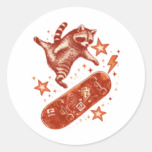 Skateboard Racoon Y2K 90s Style Classic Round Sticker