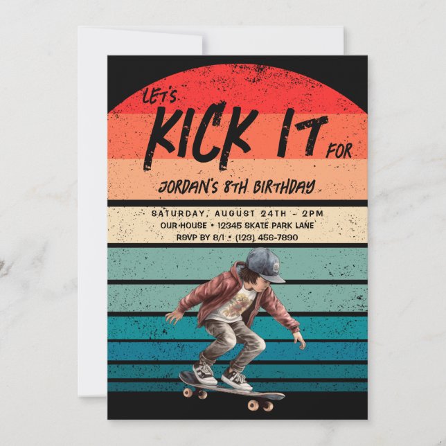 Skateboard Retro Sunset Photo Boys Birthday Party Invitation (Front)