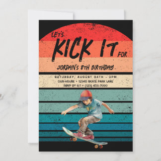Skateboard Retro Sunset Photo Boys Birthday Party Invitation