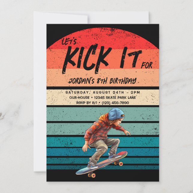 Skateboard Retro Sunset Photo Boys Birthday Party Invitation (Front)