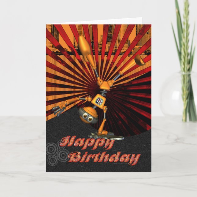 Skateboard Robot Birthday Card (Front)