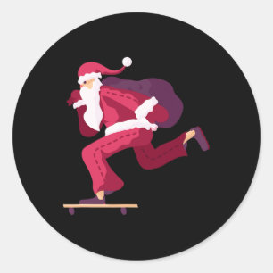 Skateboard Santa Claus Funny Christmas Gift  Classic Round Sticker