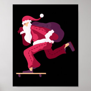 Skateboard Santa Claus Funny Christmas Gift Poster