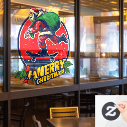 Skateboard Shop Santa Claus Skateboarder Decor Window Cling