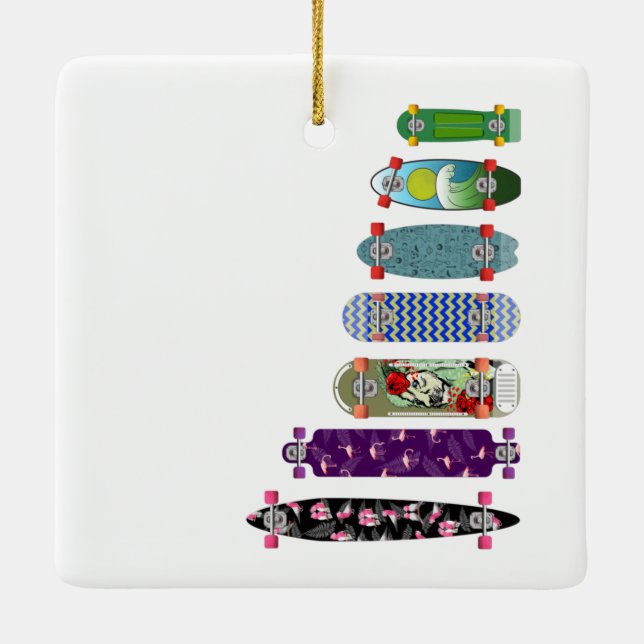 Skateboard Size Comparison Ceramic Ornament (Back)