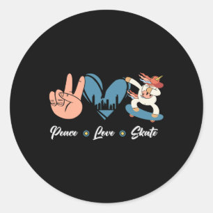 Skateboard Skater Girl Heart Unicorn Peace Love An Classic Round Sticker