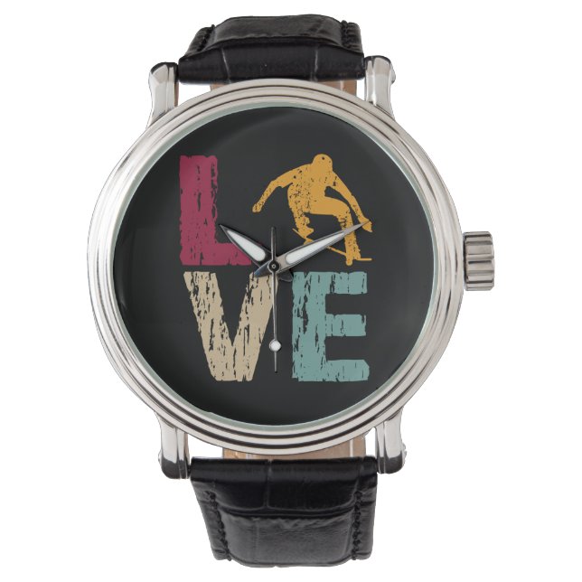 Skateboard Skater Love Retro Vintage Grunge Style Watch (Front)