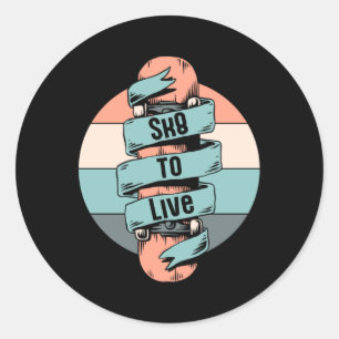 Skateboard Skater Skating Skate Retro Gift Idea Classic Round Sticker