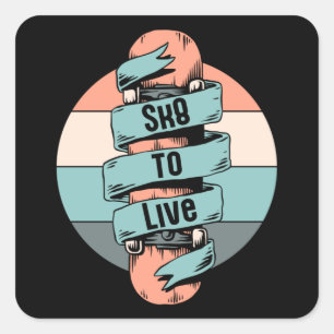 Skateboard Skater Skating Skate Retro Gift Idea Square Sticker