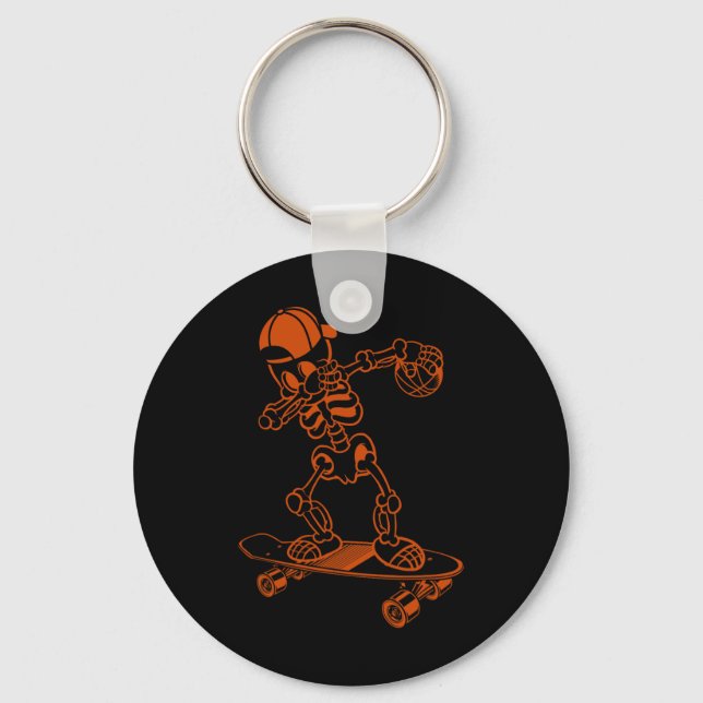 Skateboard Skeleton Cap Cool Trick Ollie  Key Ring (Front)