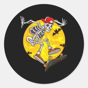 Skateboard Skeleton Funny Halloween Costume Skate  Classic Round Sticker