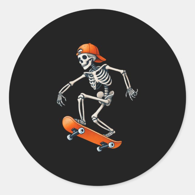 Skateboard Skeleton Halloween Costume Funny Men Bo Classic Round Sticker (Front)
