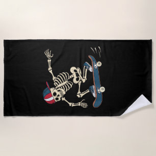 Skateboard Skeleton Halloween Skateboarding Skater Beach Towel