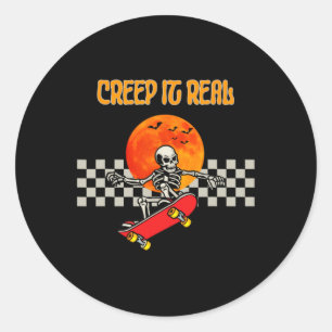 Skateboard Skeleton Halloween Skeleton Horror Mons Classic Round Sticker