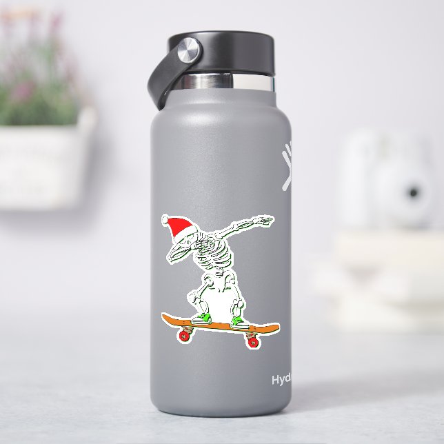 Skateboard Skeleton Santa  4" Kiss Cut Vinyl (HydroFlask)