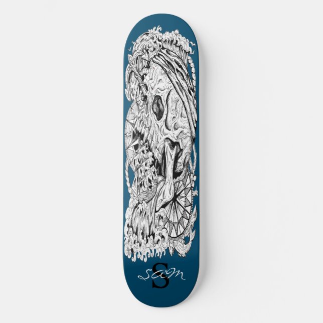 skateboard Skull Monogram  Skeleton Blue Anchor  (Front)