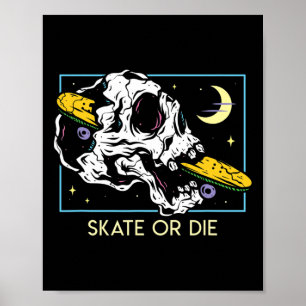 Skateboard Skull Skateboarding Retro Skater Skate  Poster