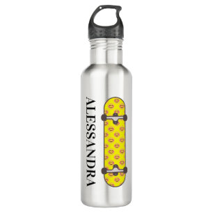 Skateboard smiling face pattern & custom name 710 ml water bottle
