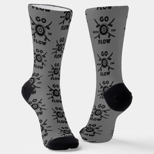 Skateboard Socks Go With The Flow on Grey  (Angled)