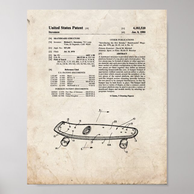 Skateboard Structure Patent - Old Look Poster (Front)
