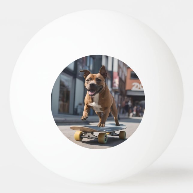 Skateboard Stunt: A Staffy on the Move Ping Pong Ball (Front)