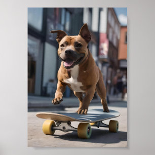 Skateboard Stunt: A Staffy on the Move Poster