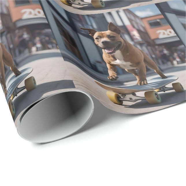 Skateboard Stunt: A Staffy on the Move Wrapping Paper (Roll Corner)