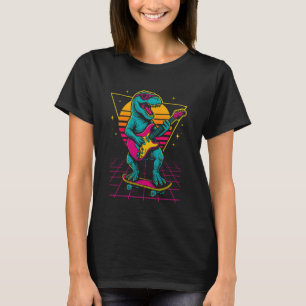 Skateboard Sunset Vibe Retro Funny Guitarist Dinos T-Shirt