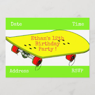 Skateboard teenage boys birthday party invitation