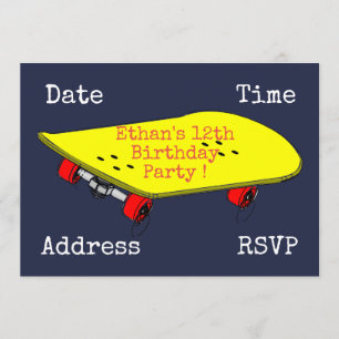 Skateboard teenage boys sport birthday party invitation