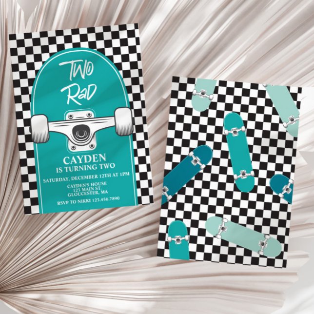 Skateboard Two Rad 2nd Birthday Invitation (Creator Uploaded)