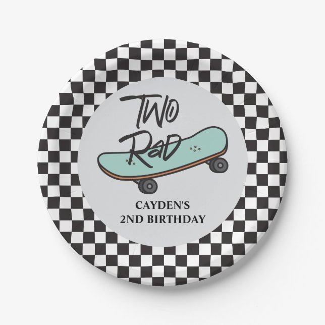 Skateboard Two Rad 2nd Birthday Paper Plates (Front)