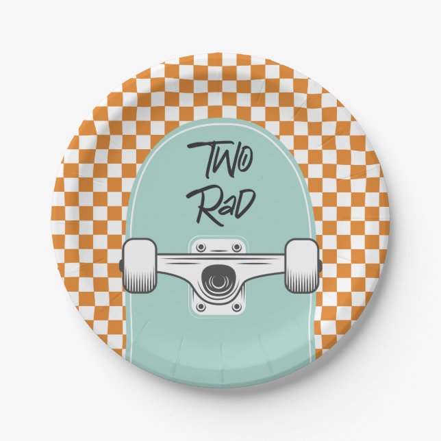 Skateboard Two Rad 2nd Birthday Paper Plates (Front)