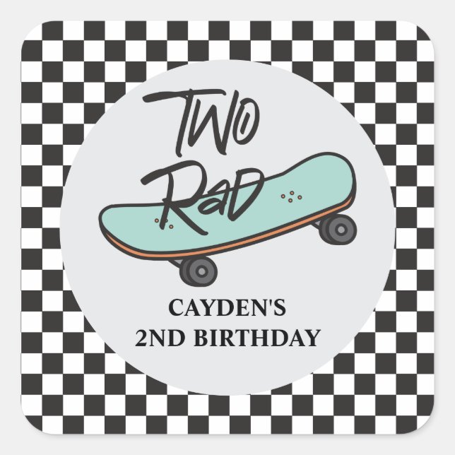 Skateboard Two Rad 2nd Birthday Square Sticker (Front)