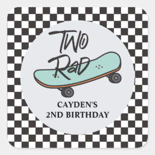 Skateboard Two Rad 2nd Birthday Square Sticker