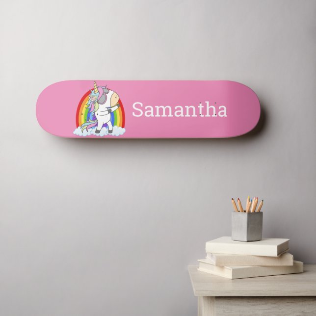 Skateboard Unicorn  Pink  Glitter  Rainbow   (Wall Art (Horz))