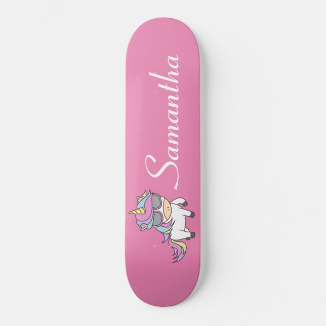 Skateboard  Unicorn   Pink Glitter Skateboard (Front)
