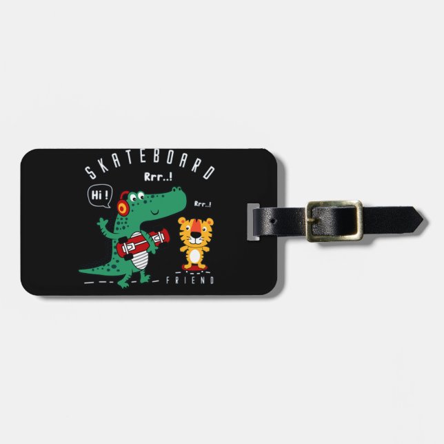 skateboard vector animal cartoon illustration luggage tag (Front Horizontal)