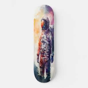 Skateboard Watercolor Astronaut
