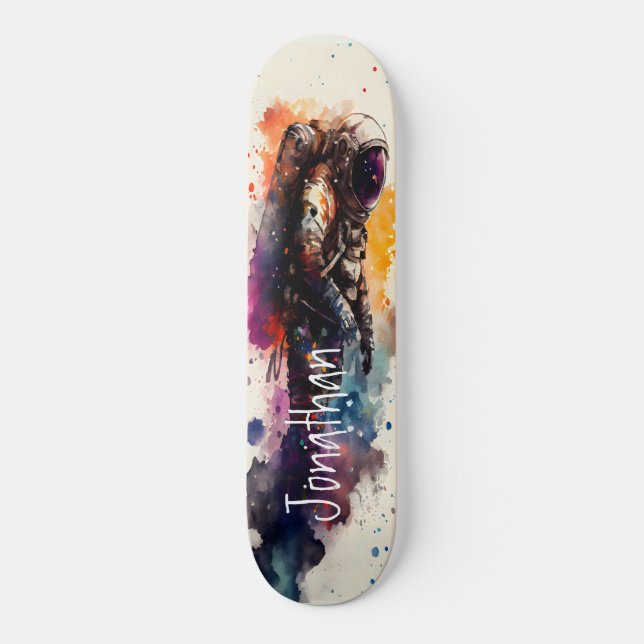 Skateboard Watercolor Flying Astronaut (Front)