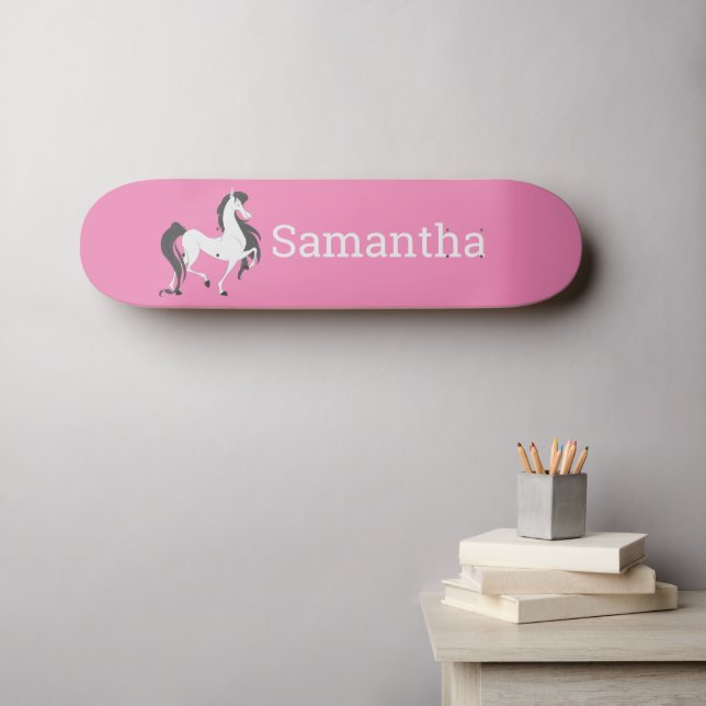 Skateboard White Horse Pink Glitter (Wall Art (Horz))
