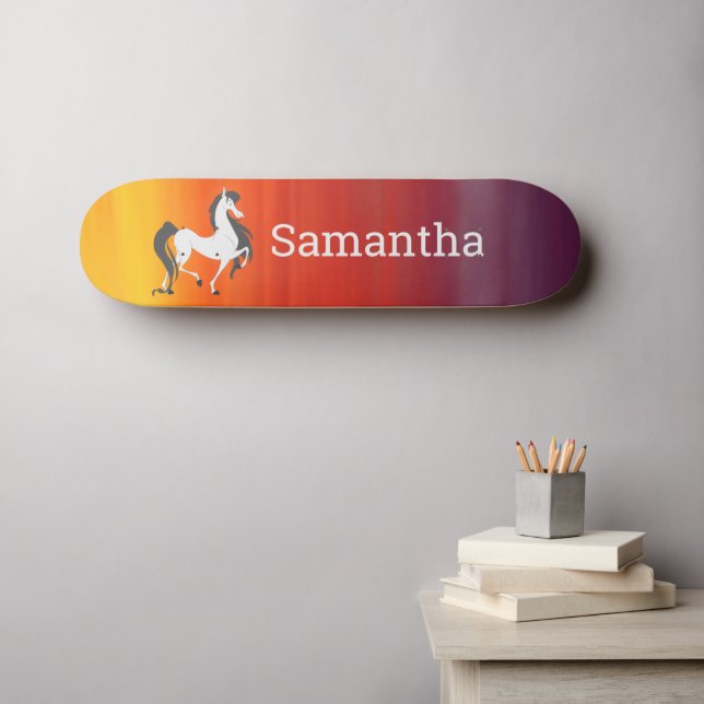 Skateboard White Horse Rainbow (Wall Art (Horz))
