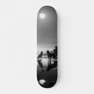 Skateboard Wild wolves at midnight with moon